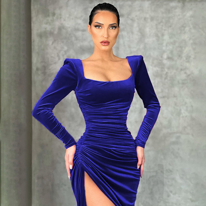 Elegantes Langarmkleid mit eckigem Ausschnitt – High-End Look für Damen
